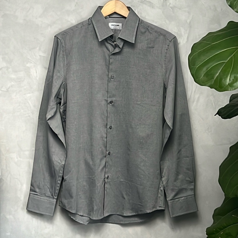 NWT Duchamp London Grey Textured Dot Dress Shirt, Size M